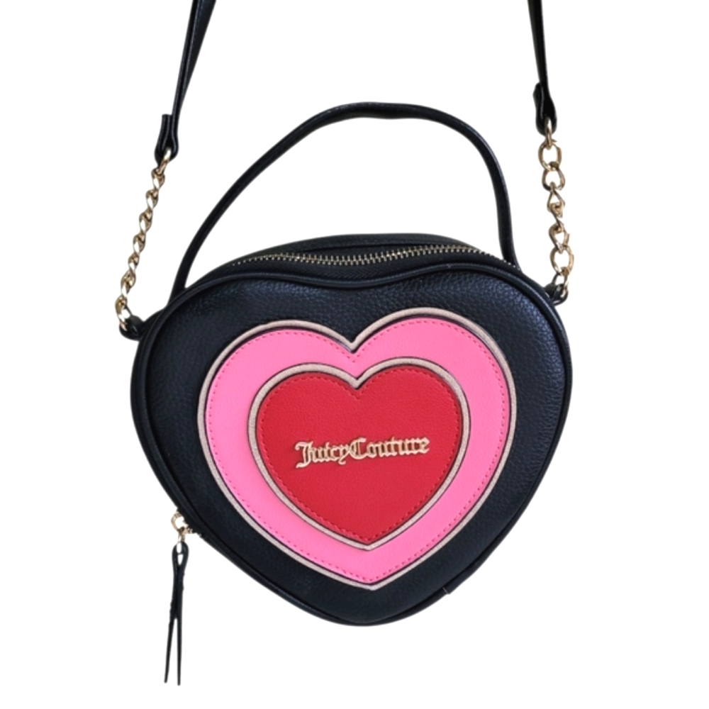 Juicy Couture Heart Shaped Crossbody Bag Purse Black Red Y2K